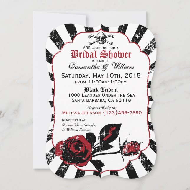 Pirate Wedding Goth Roses Bridal Shower Invitation (Front)