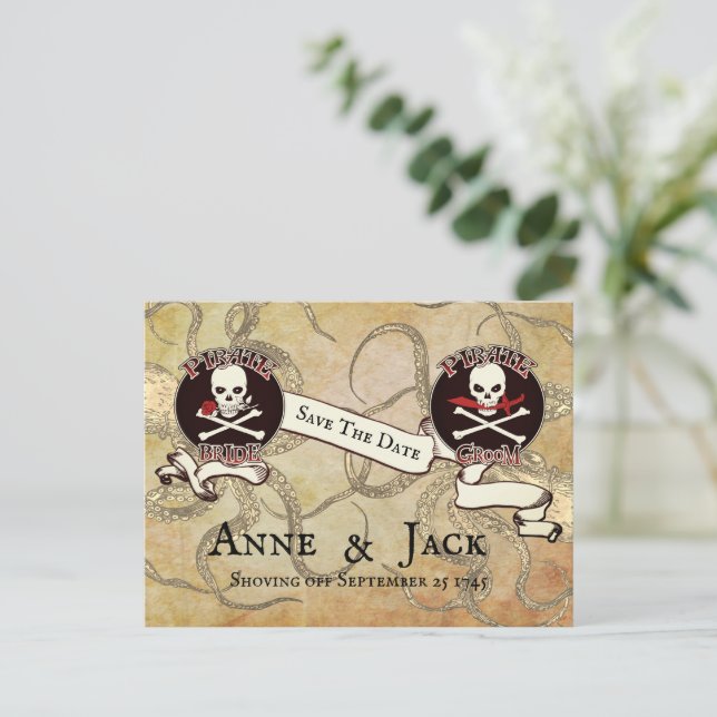 Pirate Wedding "Save The Date" Postcard (Standing Front)