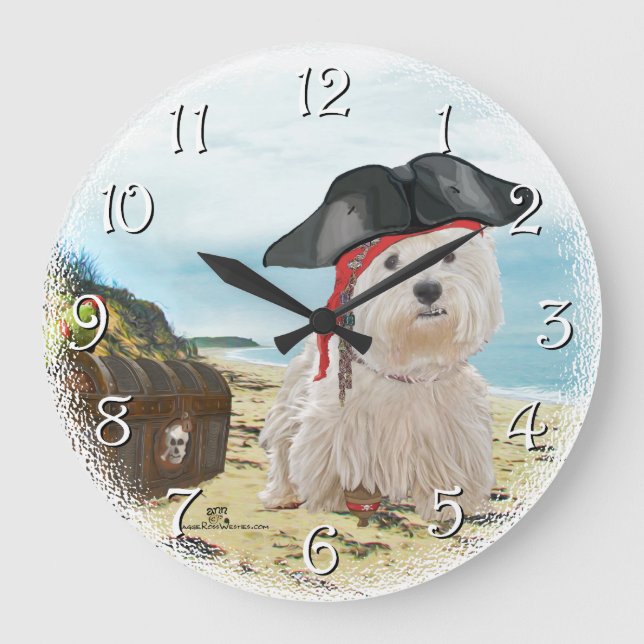 Pirate Westie Large Clock (Front)