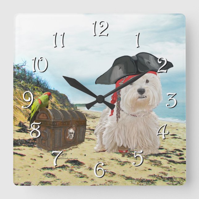 Pirate Westie Square Wall Clock (Front)