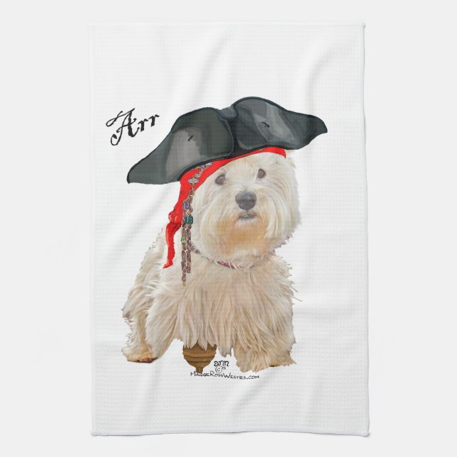 Pirate Westie Tea Towel (Vertical)