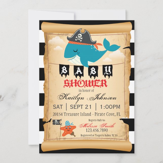Pirate Whale and Starfish Baby Shower Invitation (Front)