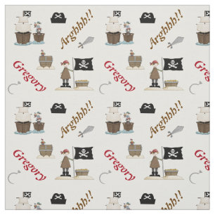 Pirates and pirate ship personalised with name fabric