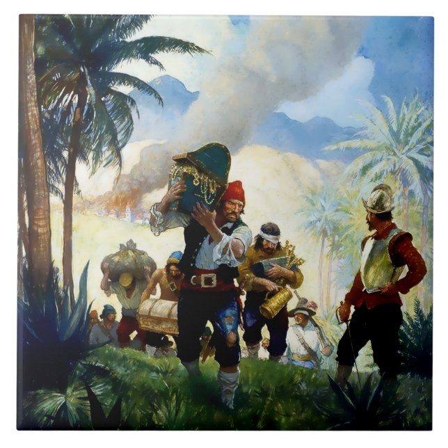 “Pirates and Plunder” by NC Wyeth Ceramic Tile (Front)