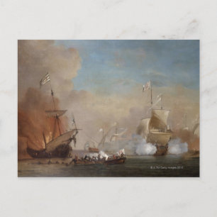 Pirates attack an English naval vessel painting Postcard