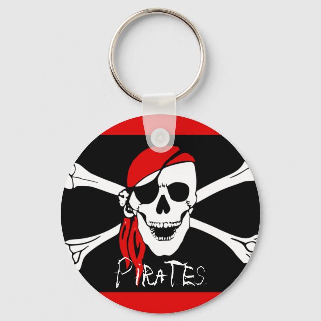 Pirates - Black and Red Pirate Skull Key Ring (Front)