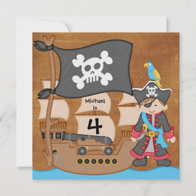 Pirates Boy Pirate Ship Birthday Invitations (Front)