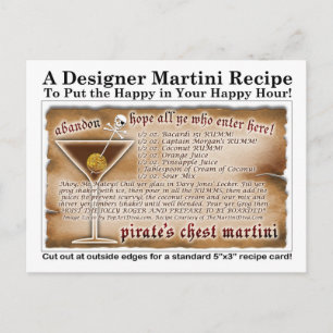 Pirate's Chest Martini Recipe Card Postcard