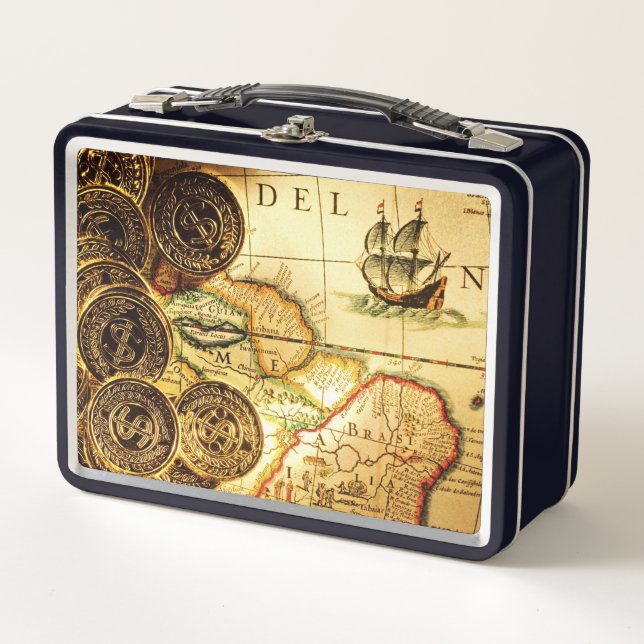 Pirate's Gold Treasure Map Metal Lunch Box (Front)