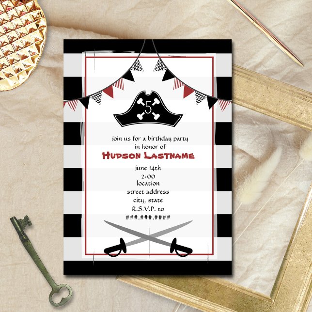 Pirate's Hat + Swords Birthday Party Invite - Red (Creator Uploaded)