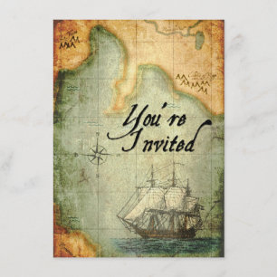 Pirates Party Invite on Antique Map