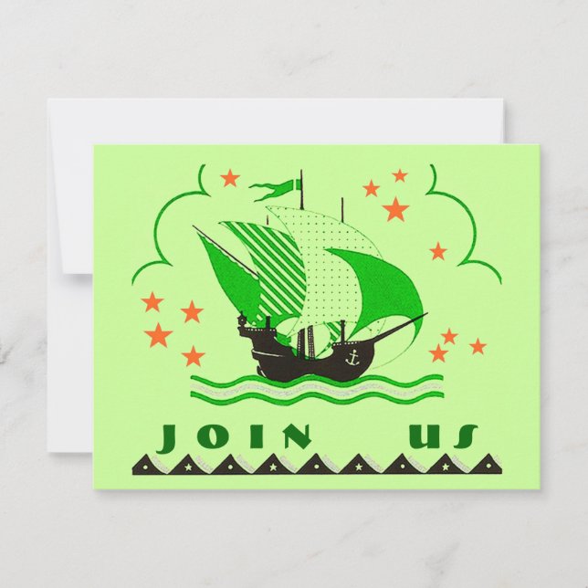 PIRATES PARTY THEME SHIP SET SAILS FLAG INVITATION (Front)