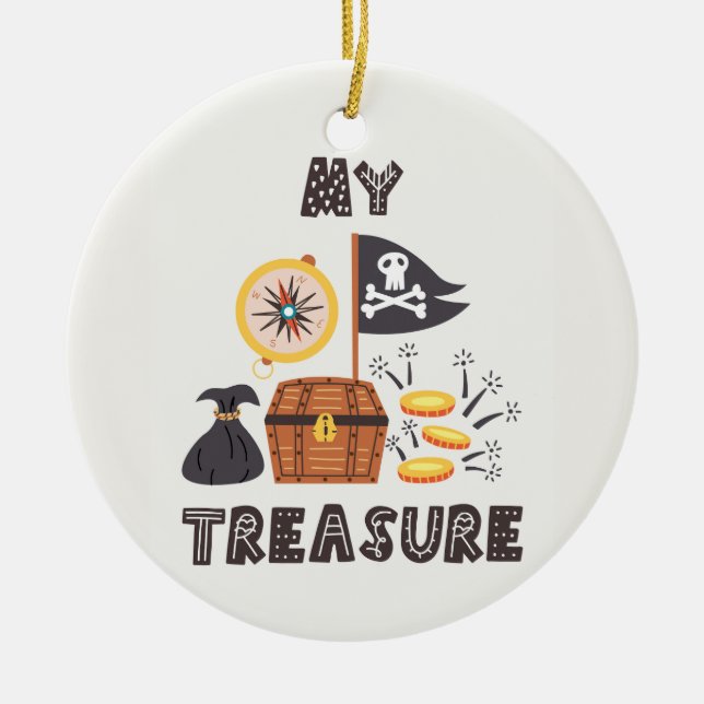Pirate's Treasure Chest Ceramic Ornament (Front)