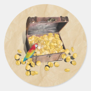 Pirate's Treasure Chest on Crinkle Paper Classic Round Sticker