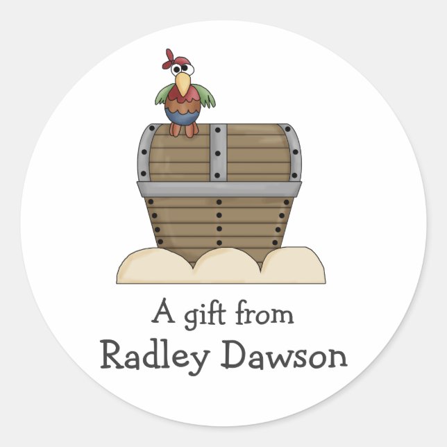 Pirates · Treasure Chest & Parrot Classic Round Sticker (Front)