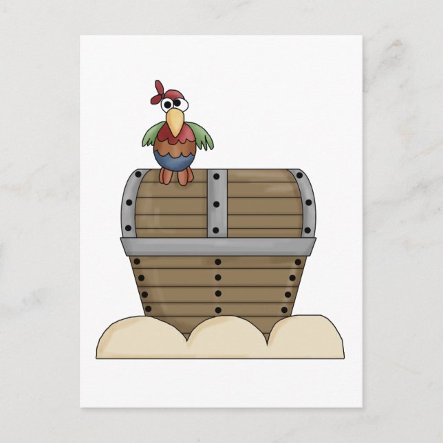 Pirates · Treasure Chest & Parrot Postcard (Front)