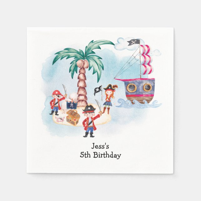 Pirates Treasure Hunt Map Kids Boy Birthday  Napkin (Front)