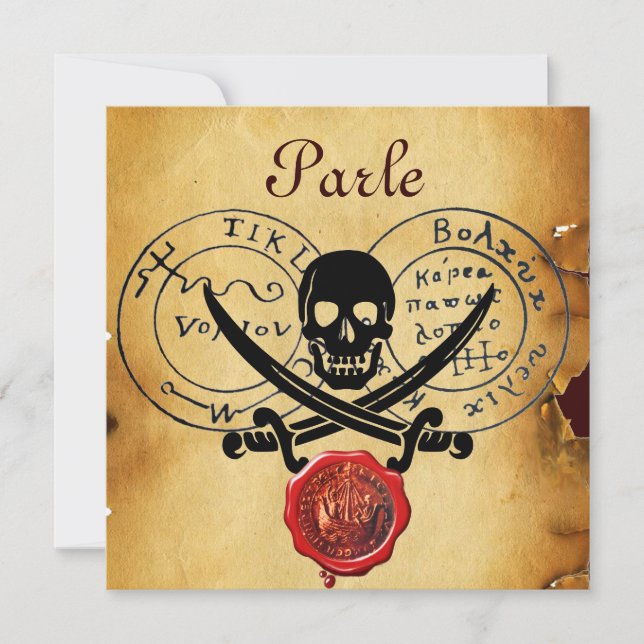 PIRATES TREASURE MAPS ,SKULL AND CROSSED SWORDS INVITATION (Front)