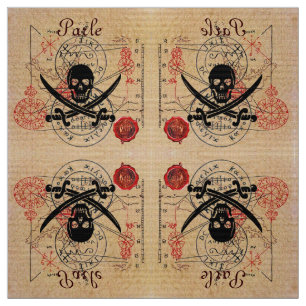 PIRATES TREASURE MAPS,SKULL CROSSED SWORDS FABRIC