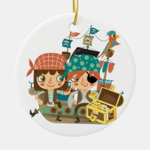 Pirates With Treasure Ceramic Ornament