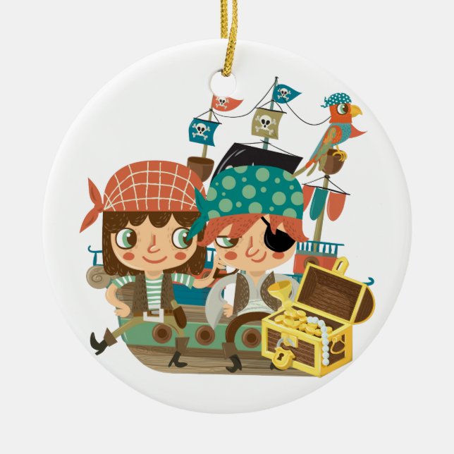 Pirates With Treasure Ceramic Ornament (Front)