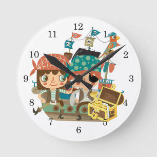 Pirates With Treasure Round Clock