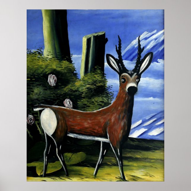 Pirosmani - Roe Deer with a Landscape Background Poster (Front)