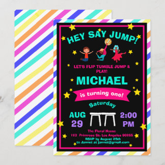 Pirouette Cute Gymnastics Jump & Play Birthday Invitation