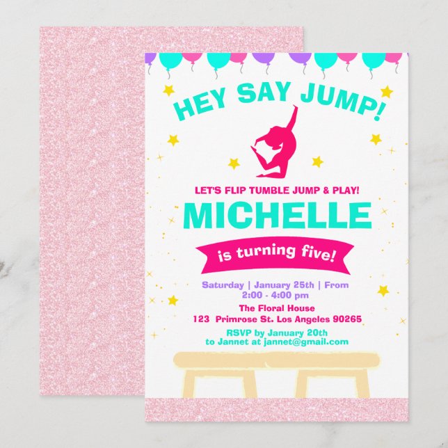 Pirouette Pink Ballerina Girls Gymnastics Birthday Invitation (Front/Back)