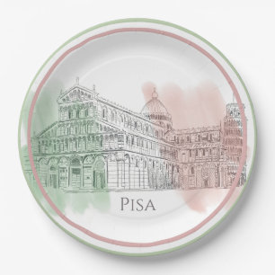 Pisa Italy Basilica with Italy Flag Colors Sketch Paper Plate