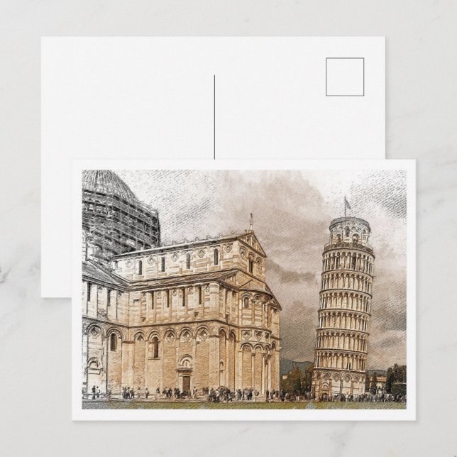 Pisa Italy Beautiful Colour Pencil Landscape Postcard (Front/Back)