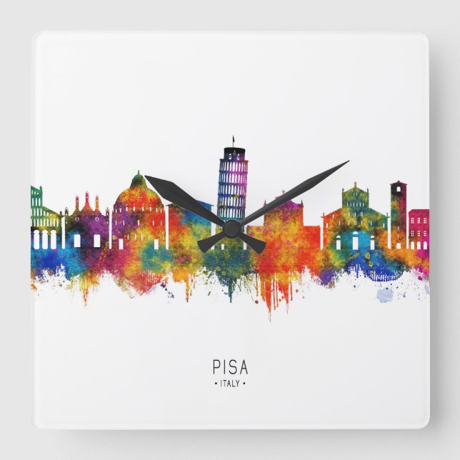 Pisa Italy Skyline Square Wall Clock (Front)