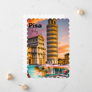 Pisa Italy Travel Postcard, Pisa Travel Art Postca Announcement