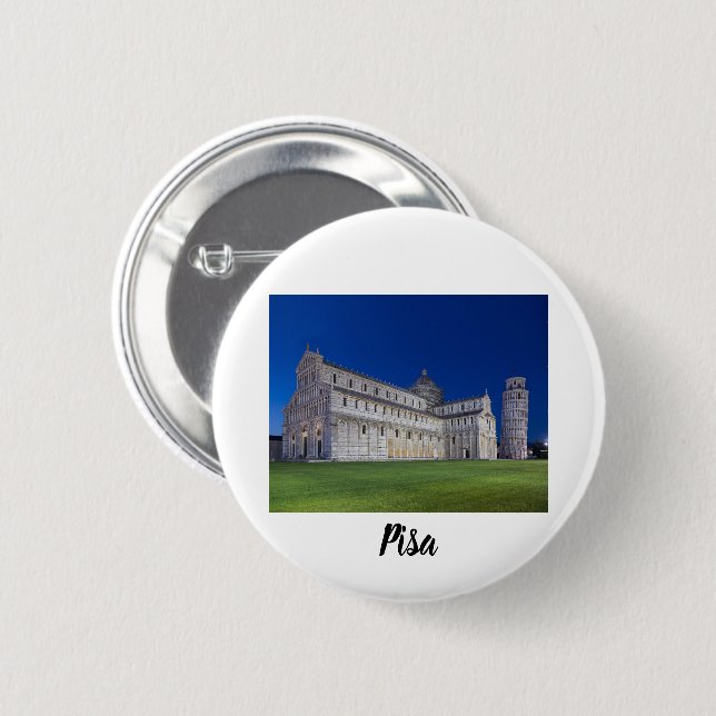 Pisa Leaning Tower Night Panorama Italy Gift 6 Cm Round Badge (Front & Back)