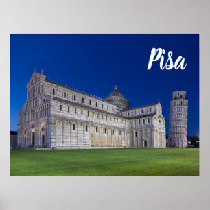 Pisa Leaning Tower Night Panorama Italy Gift Poster