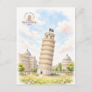 Pisa Tower, Italy Architecture Landscape Postcard