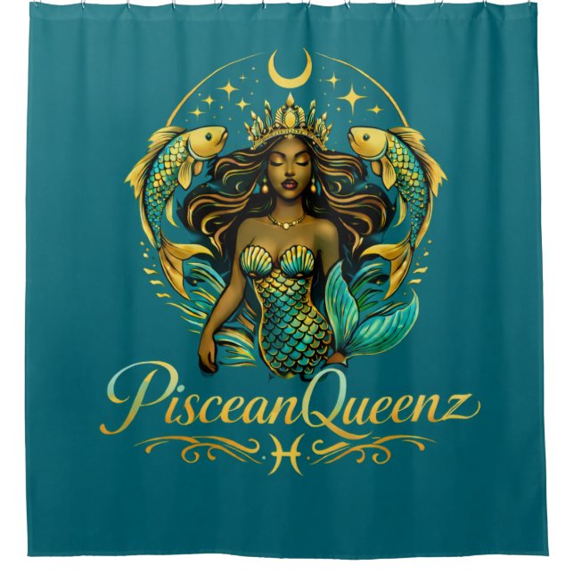 Piscean Queen Teal Shower Curtain (Front)