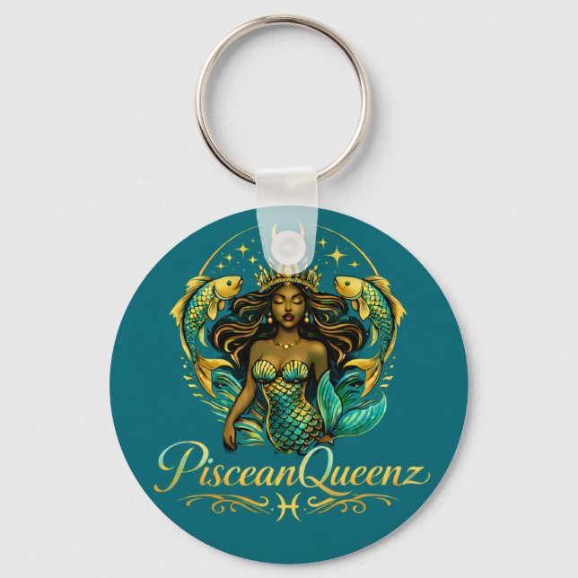 Piscean Queen Teal Shower Curtain Key Ring (Front)