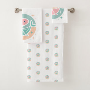 PISCES, Abstract Design of the Zodiac Sign, T-Shi Bath Towel Set