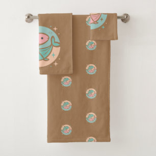 PISCES, Abstract Design of the Zodiac Sign, T-Shi Bath Towel Set