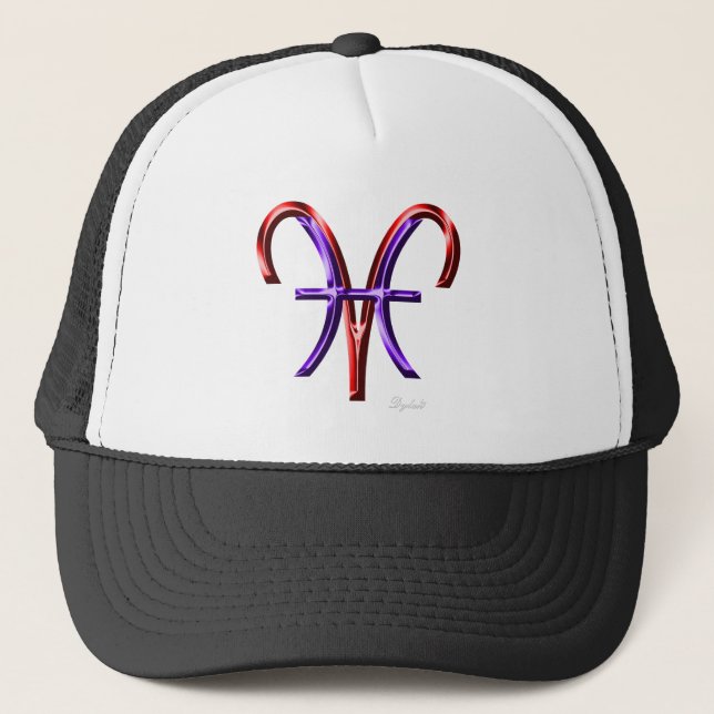 Pisces Aries Cusp Astrology Zodiac Sign Trucker Hat (Front)