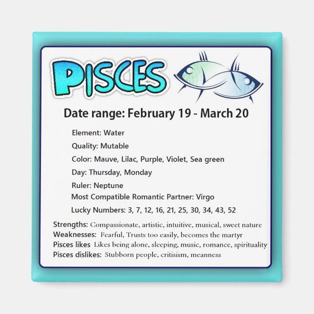 Pisces Astrological Horoscope Sign Magnet (Front)