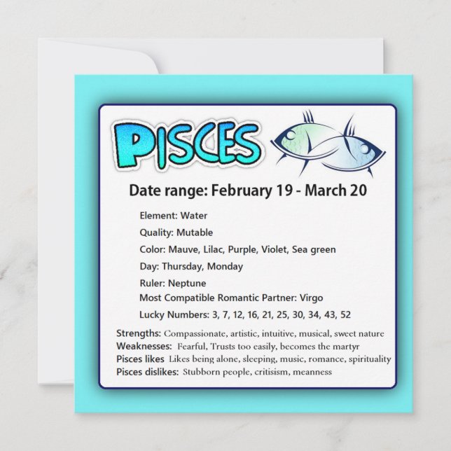 Pisces Astrological Horoscope Zodiac  Card (Front)