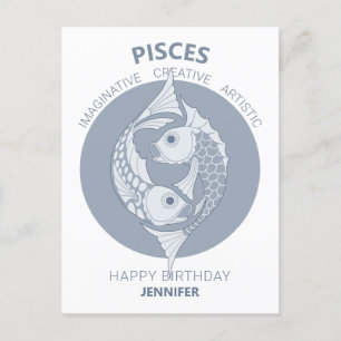 Pisces Astrology Art Nouveau CC0026 Happy Birthday Postcard