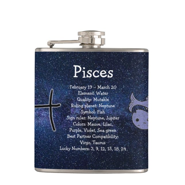 Pisces Astrology Horoscope Zodiac Sign Hip Flask (Front)