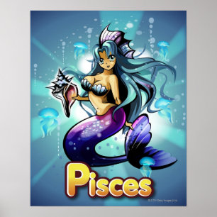 'Pisces' below anime mermaid Poster