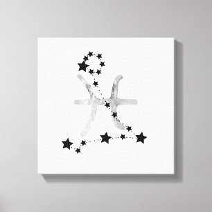 Pisces black & silver zodiac constellation stars canvas print