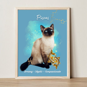 Pisces Cat Art Print, Zodiac Cat Poster
