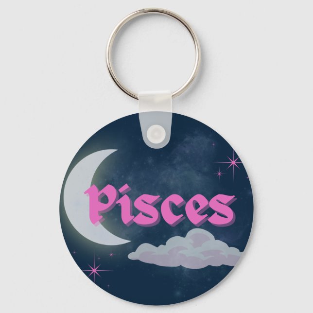 Pisces Celestial Aesthetic Dreamy Moon Cloud Stars Key Ring (Front)