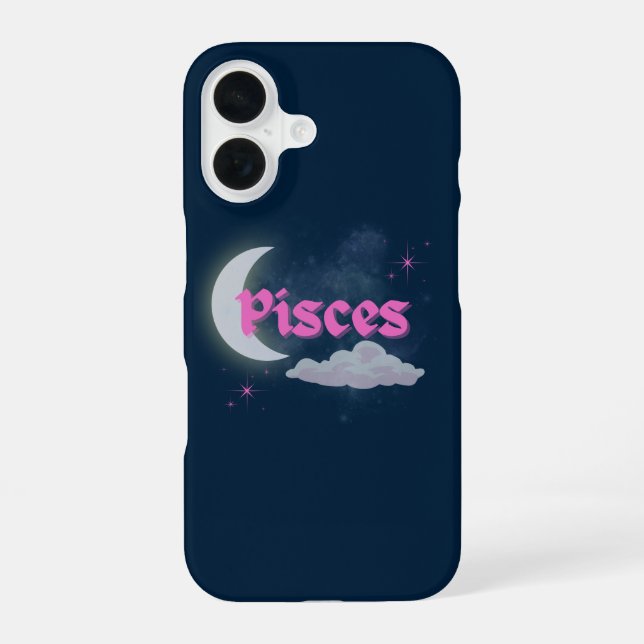 Pisces Celestial Moon Cloud Stars Astrology Art iPhone 16 Case (Back)